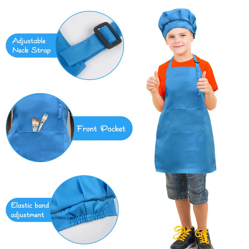 SUNLAND Kids Apron And Hat Set Children Chef Apron For Cooking Baking Painting (Blue, M) - Image 4
